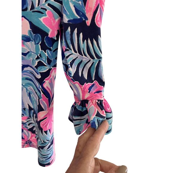 Lilly Pulitzer XS  Women Cotton Top Tee Floral Keyhole 3/4 Sleeve Preppy Resort - Picture 3 of 5